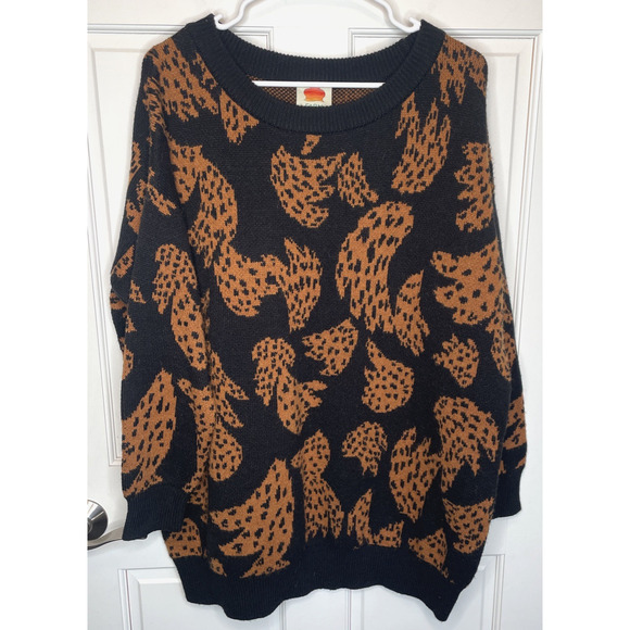 Farm Rio Women's Wool Blend Oversized Bananica Intarsia Crewneck Sweater Sz M - Picture 1 of 12